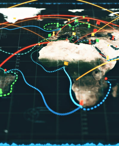 Worldwide surveillance concept strategic world map